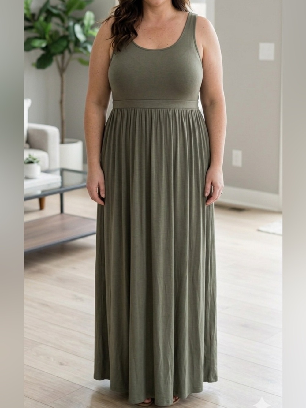 LOFT Olive Green Tank Maxi Dress - Size XL - Soft Jersey Knit Long Summer Dress
